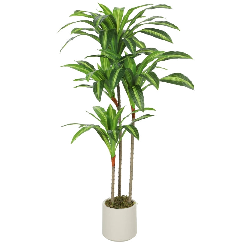Dracaena artificiale 120 cm con fusti modellabili e vaso bianco in PP; pianta decorativa verde per casa e ufficio