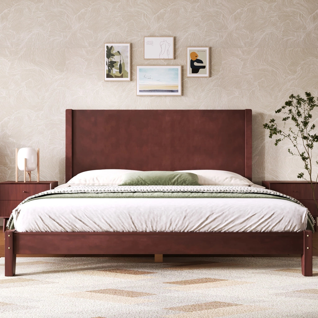 Letto a piattaforma 160x200 cm con testiera e 11 doghe; MDF e compensato; marrone