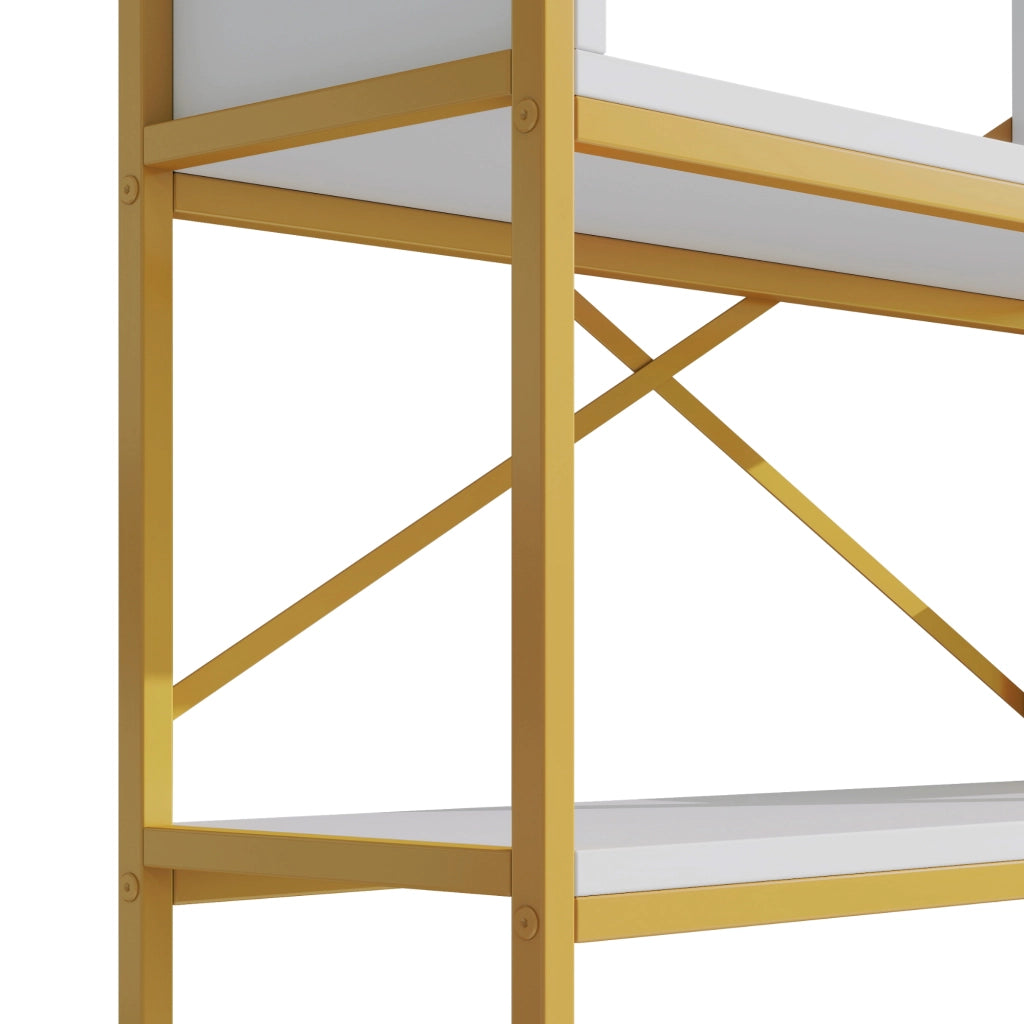 Scaffalatura a ripiani aperti con struttura in metallo e MDF bianco oro per soggiorno 160 × 29.5 × 180 cm