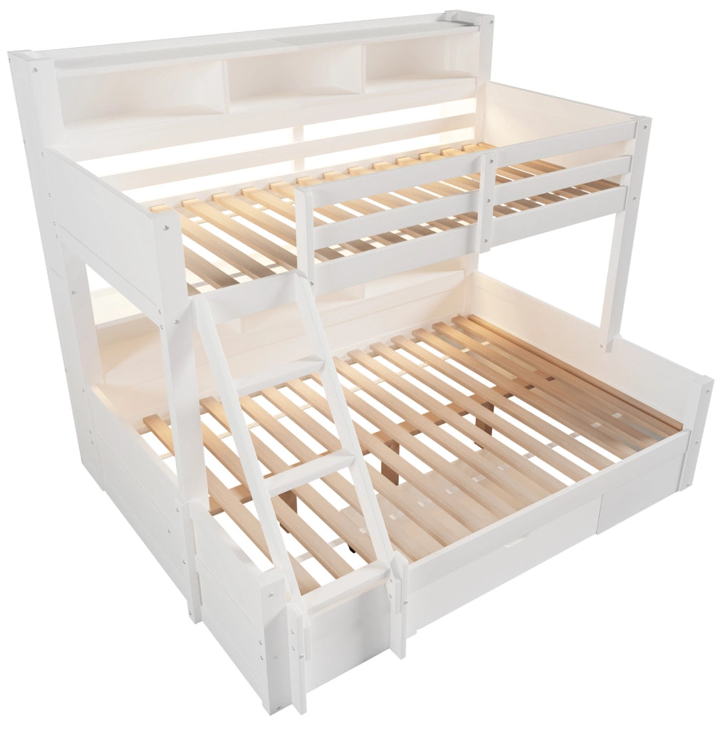 Letto a castello bambini 90x200 + 140x200 cm in pino bianco con LED