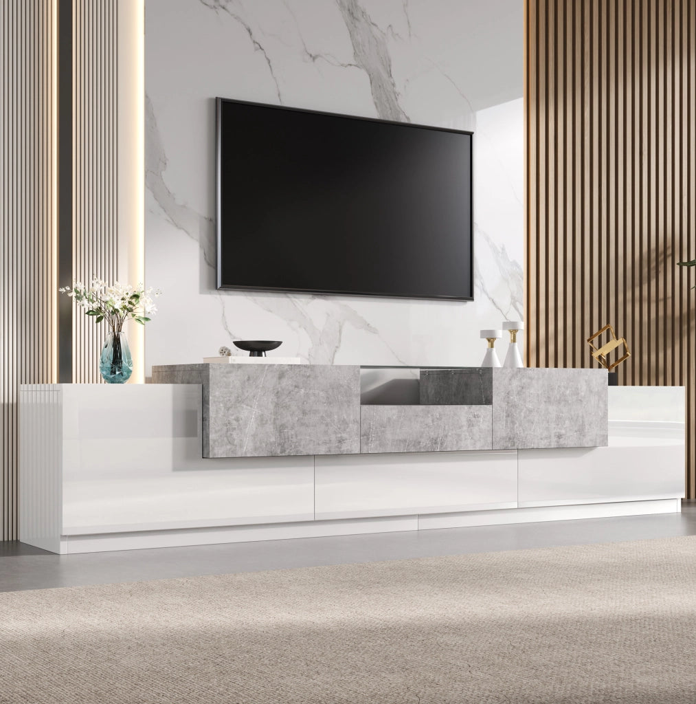 MOBILE TV 200x33x48,5 cm Bianco Lucido ed Effetto Cemento