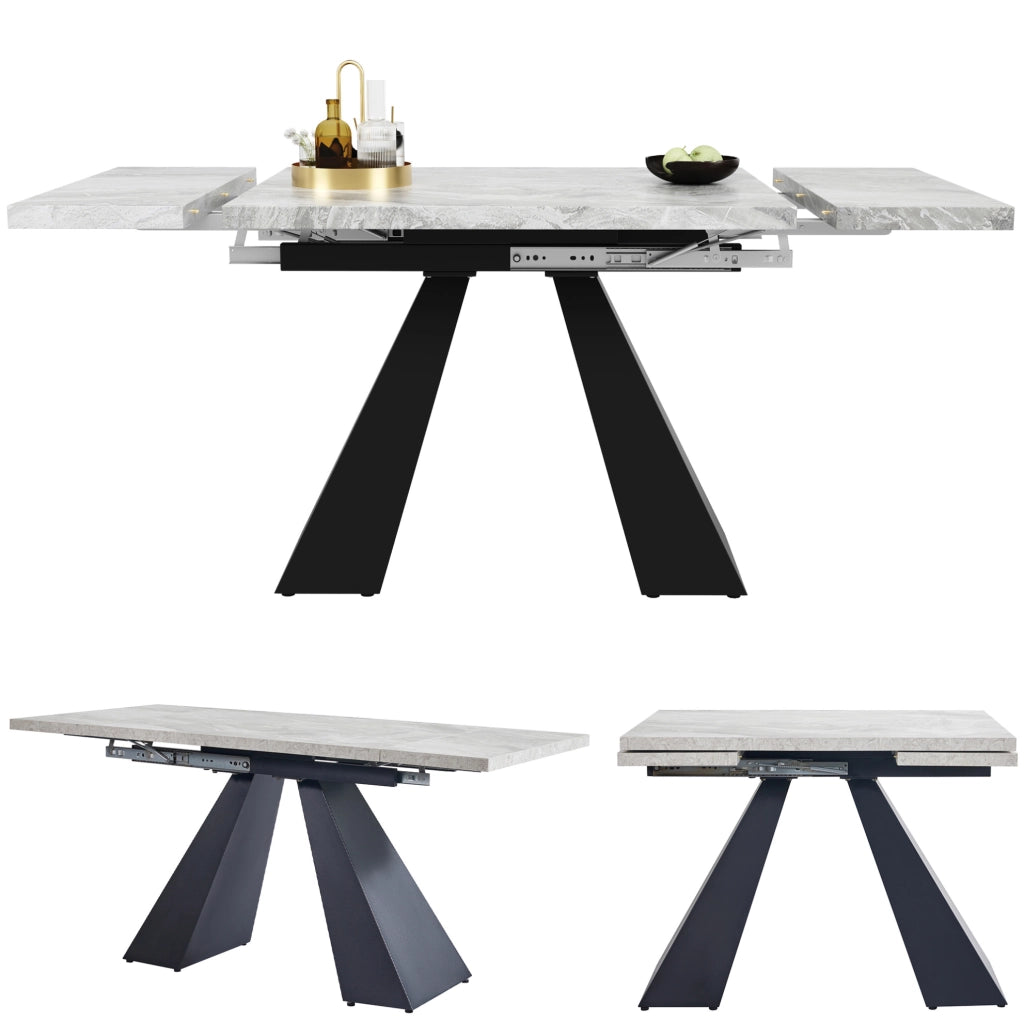 Tavolo da pranzo allungabile 99-159 x 74 x 77 cm, MDF grigio effetto marmo
