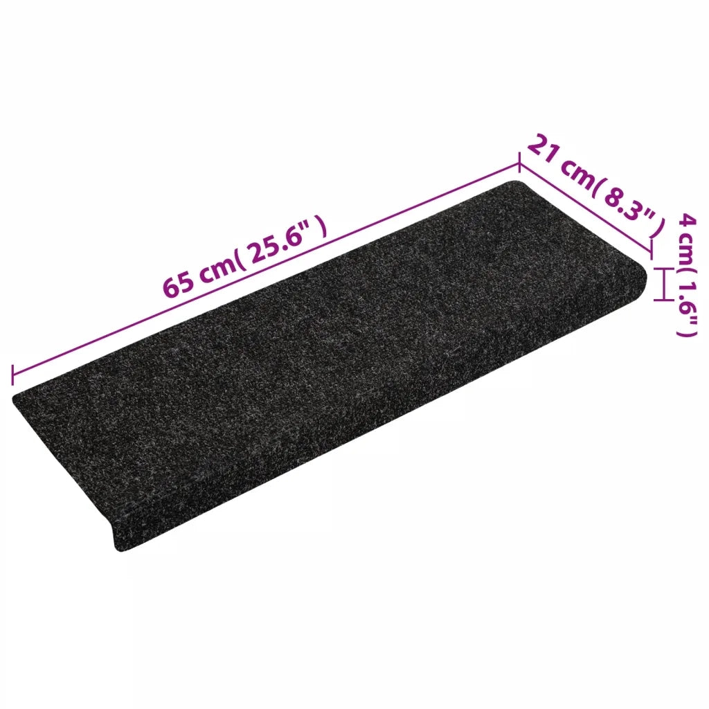 Tappetini per scale autoadesivi 15 pz | Gradini per Scale 65x21x4 cm neri bordo rettangolare