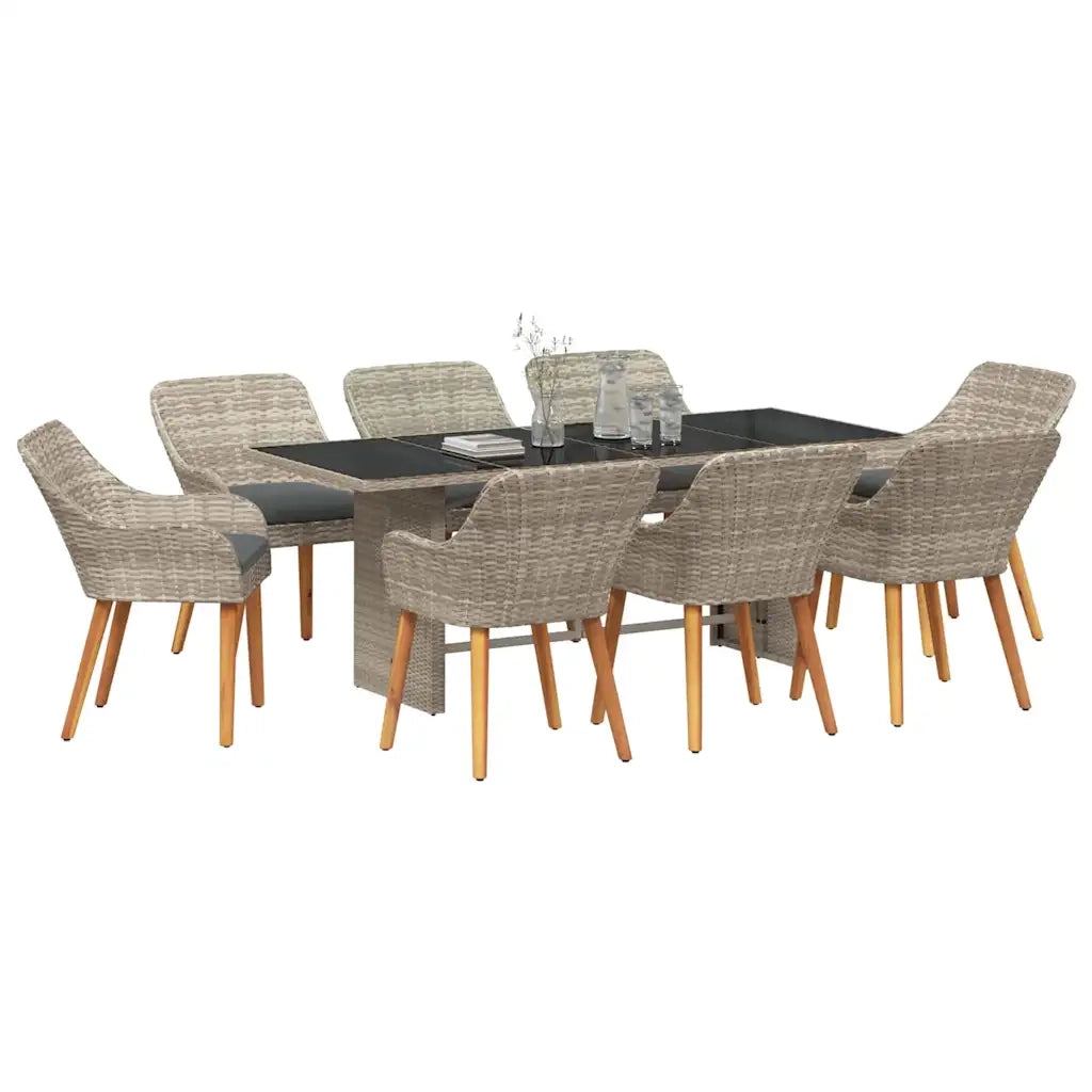 Set da Pranzo per Giardino 9 pcs Grigio chiaro polyrattan