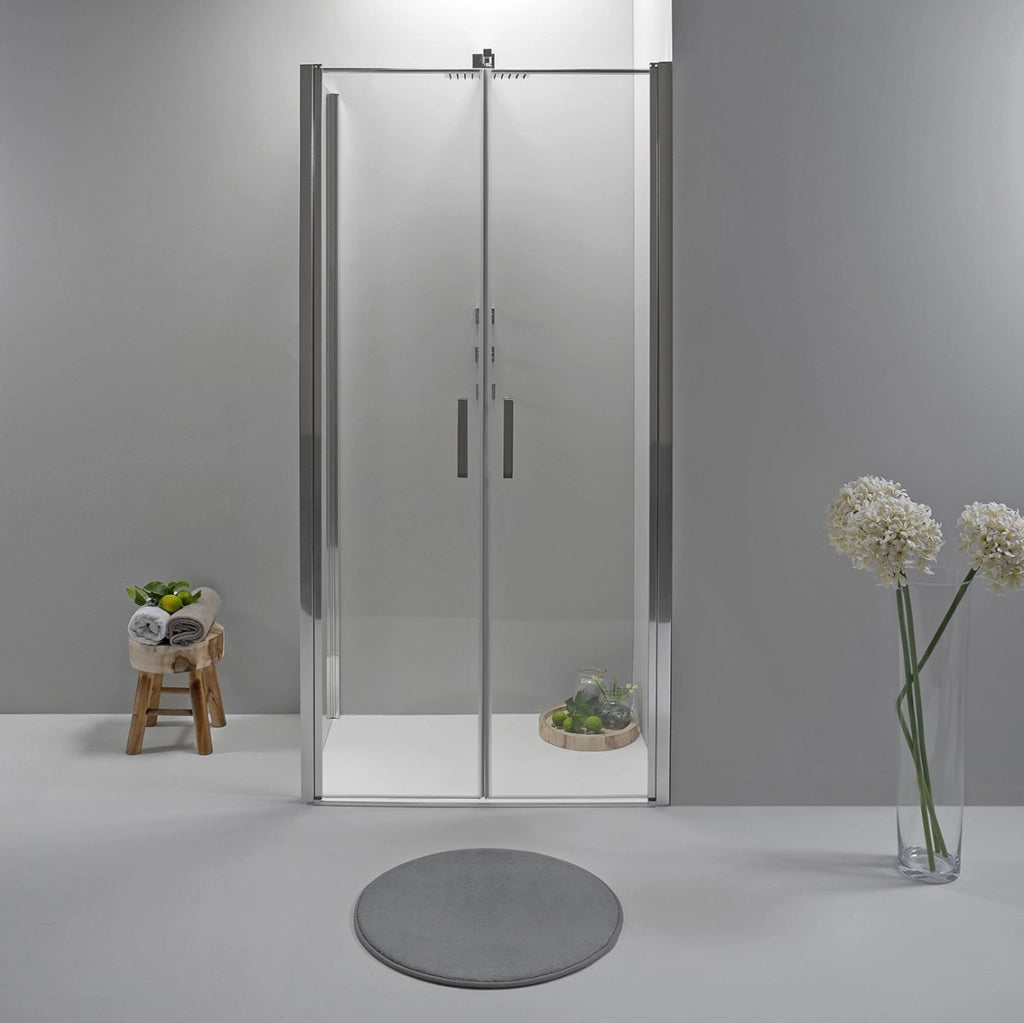 Box Doccia Angolare 70x90 Cm Apertura Saloon con Lato Fisso Trasparente