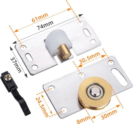 Set di Rotelle per Porte Scorrevoli - 4 Set - Accessori per Porte Scorrevoli - Adatto per Armadi - 74mmx37mm