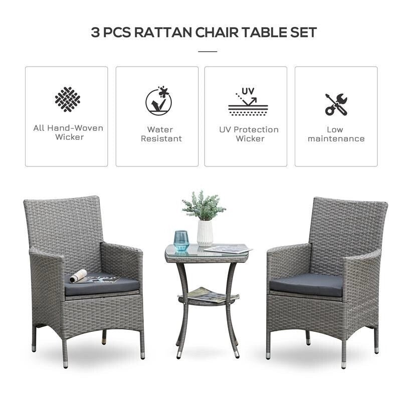 SET TAVOLINO E SEDIE DA ESTERNO IN RATTAN PE GRIGIO