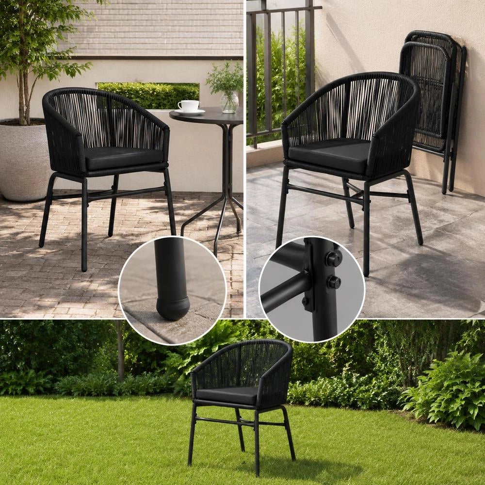 Garden Chairs, 2 Pieces, Black PE Rattan