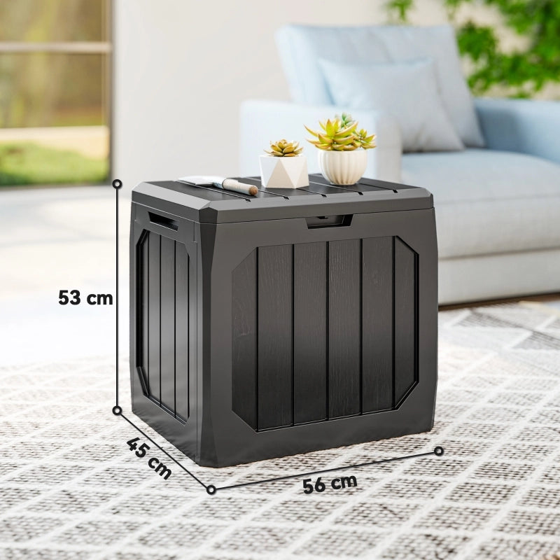 Cassapanca da giardino in plastica con maniglie e chiusura lucchettabile; nera; 56x45x53 cm