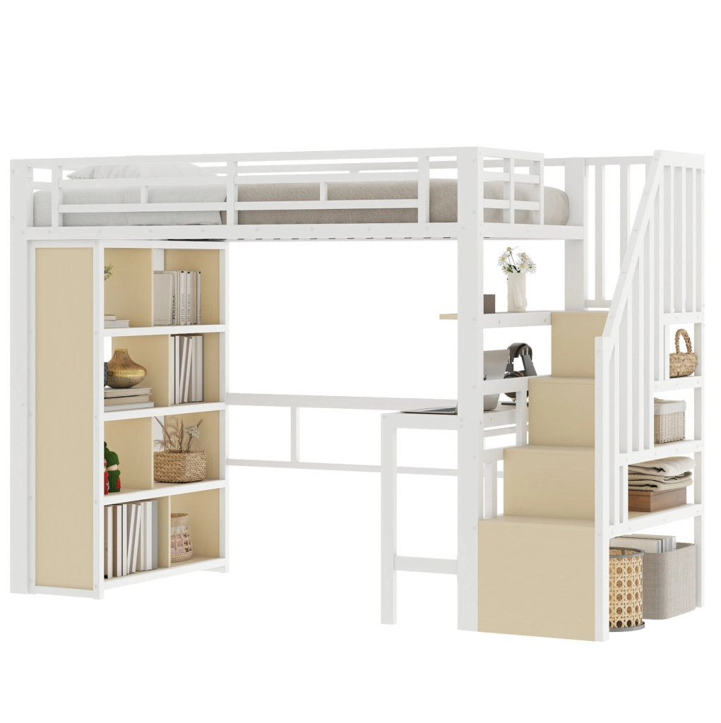Letto a soppalco con scrivania e vani contenitore