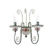 Applique Classica Sanremo Metallo E Ceramica Verde Sfumato Oro 2 Luci E14