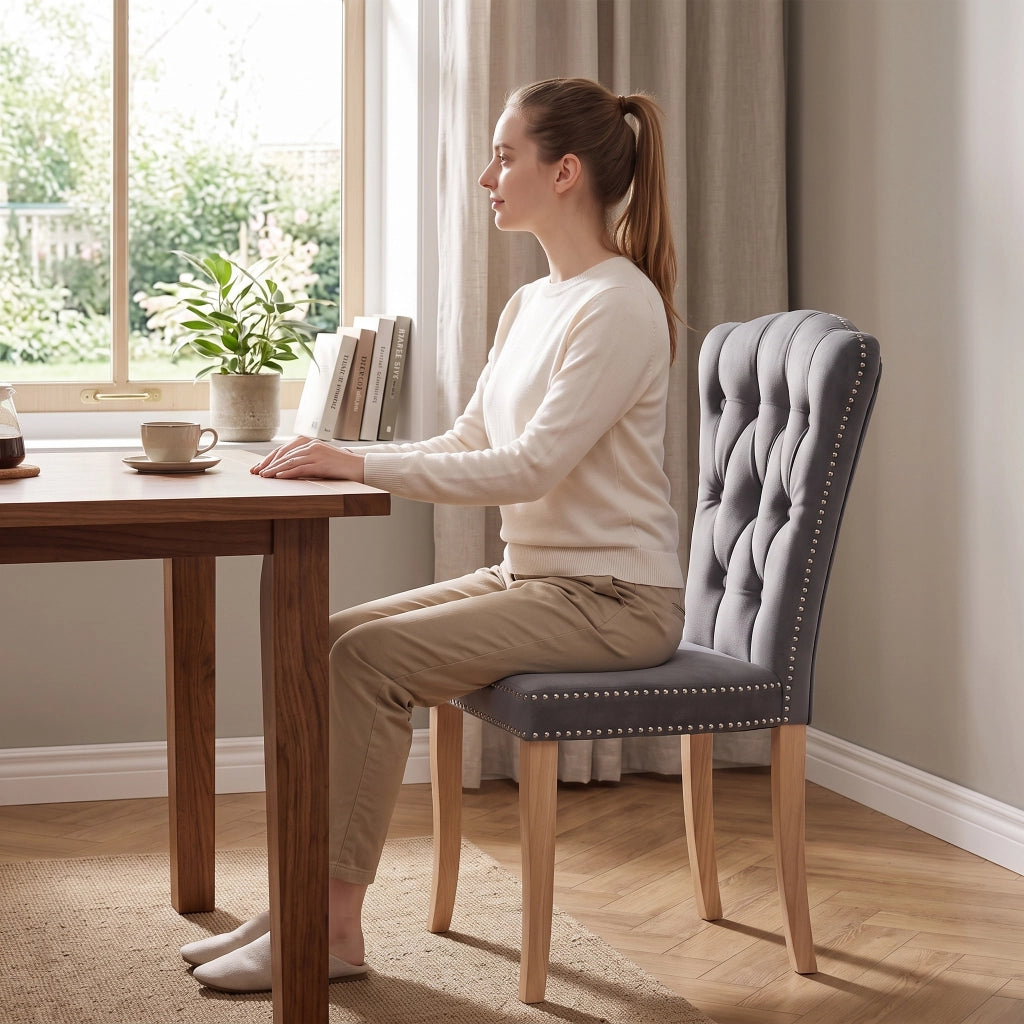 Sedia da sala da pranzo set 2 pezzi con schienale alto ergonomico;47*50*99cm;Legno massello;Velluto;Grigio