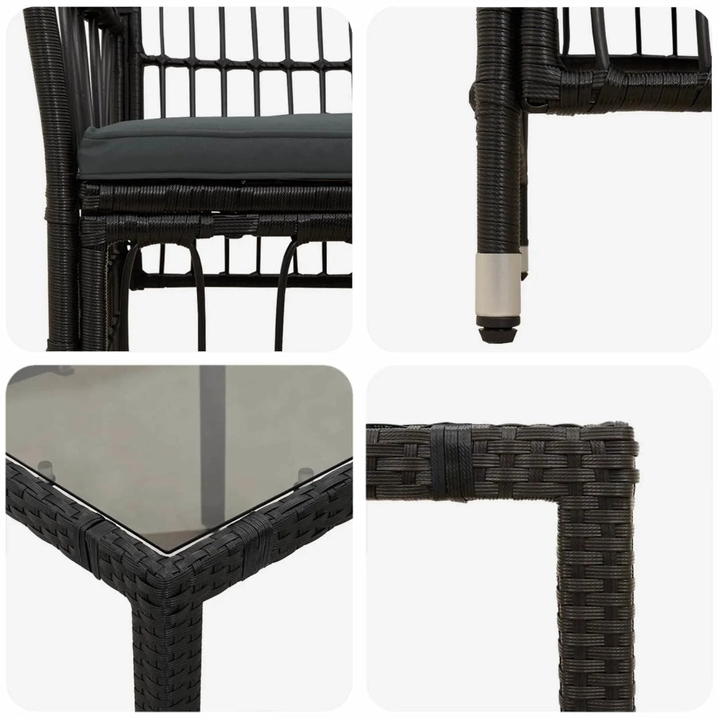 Set da pranzo per esterni 9 pz Nero polyrattan 3448941