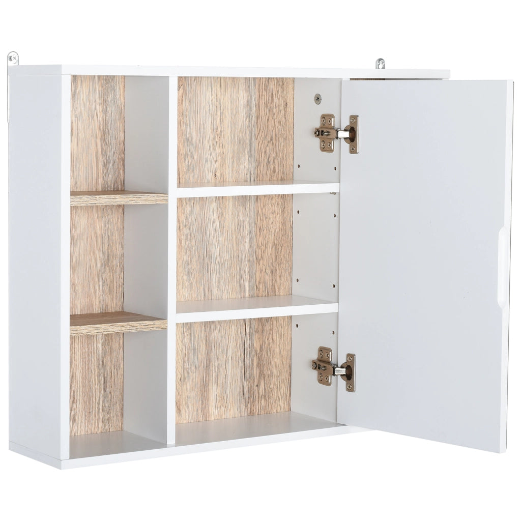 Armadietto con Specchio in MDF e Truciolato con 3 Ripiani Laterali e Ripiano Regolabile Interno, 60x14.5x49.4 cm