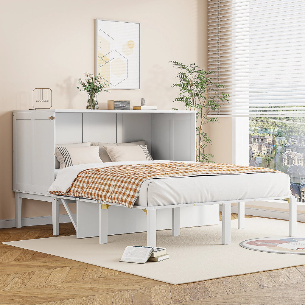 Letto a scomparsa verticale 140 × 200 cm 2 posti, con vani sottoletto e ripiano, senza materasso, bianco