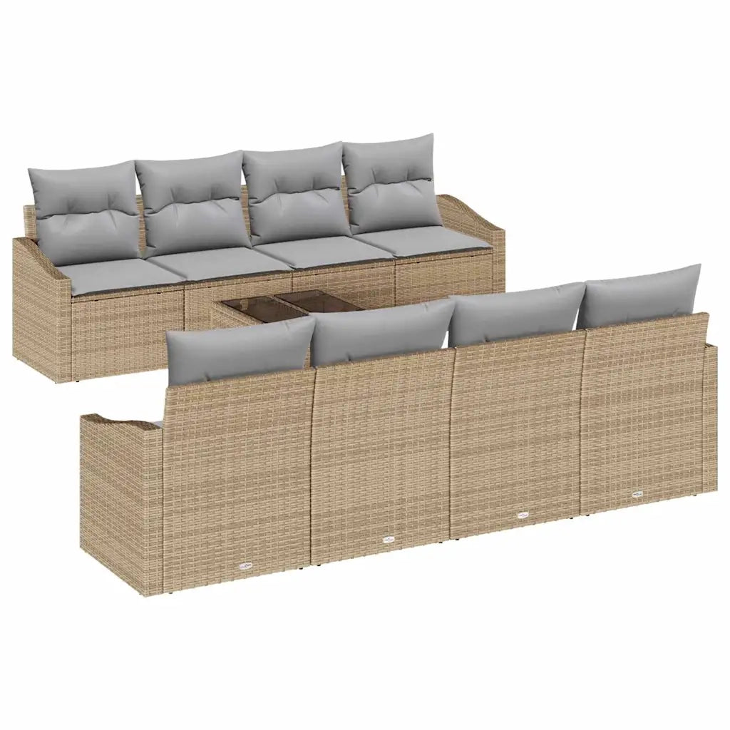 Set di divani con cuscino 7 pcs Beige e grigio polyrattan