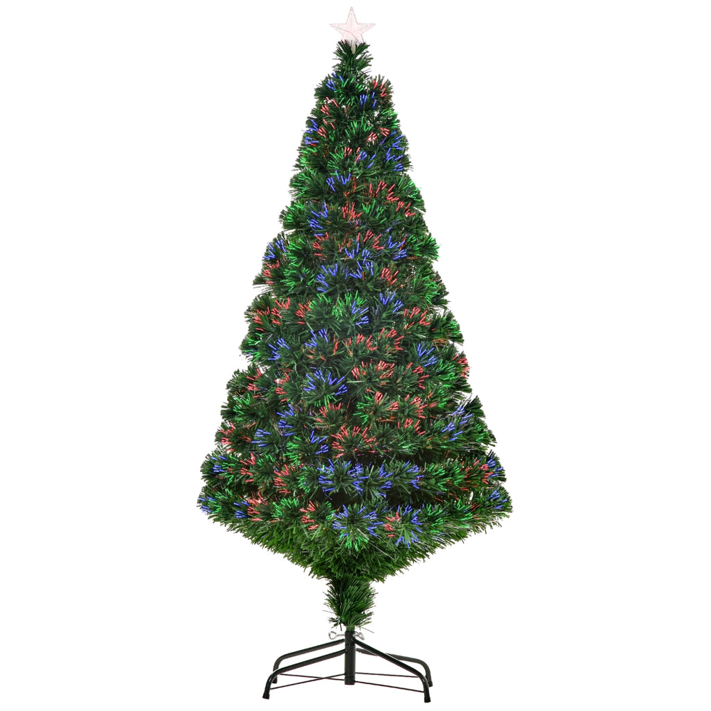 Albero di Natale Artificiale 150 cm con Luci LED ¨C Minimal ¨C Verde, Fibra Ottica, 180 Punte, Base in Metallo