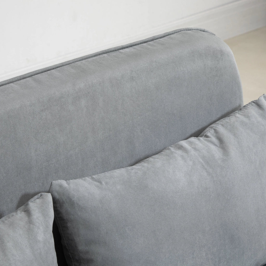 Divano letto a due posti reclinabile con cuscini, grigio chiaro