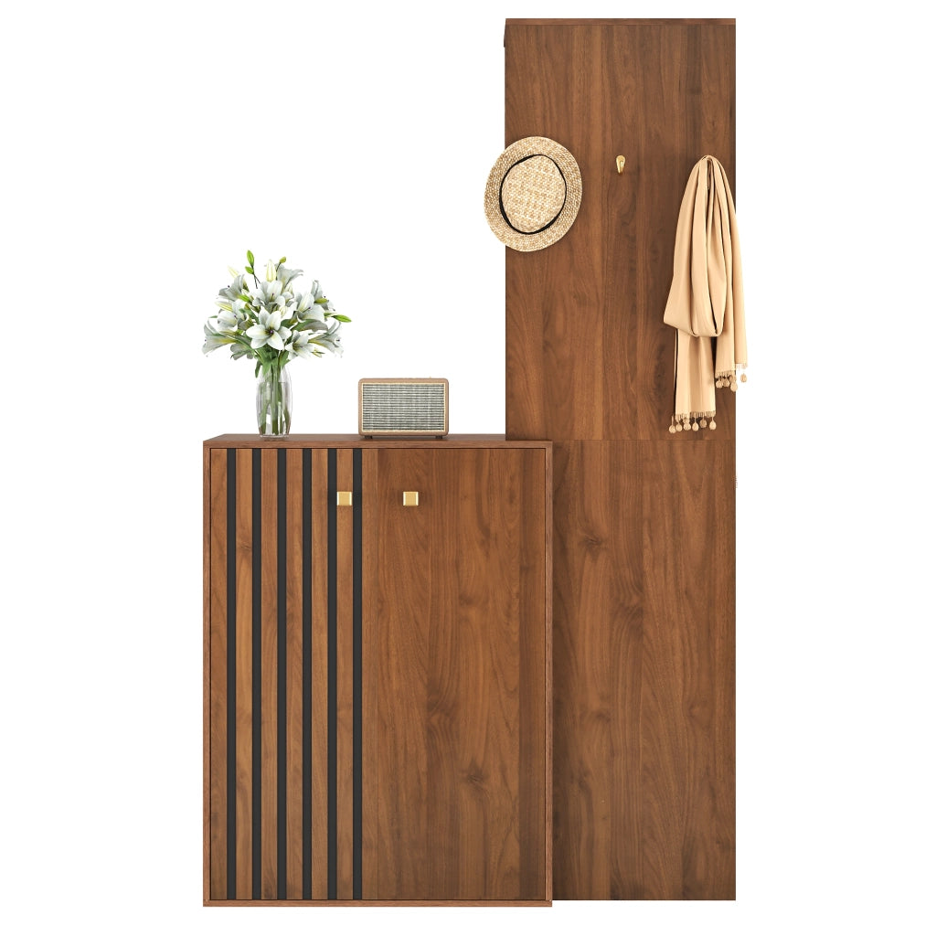 Set mobili da ingresso con scarpiera, appendiabiti in MDF noce
