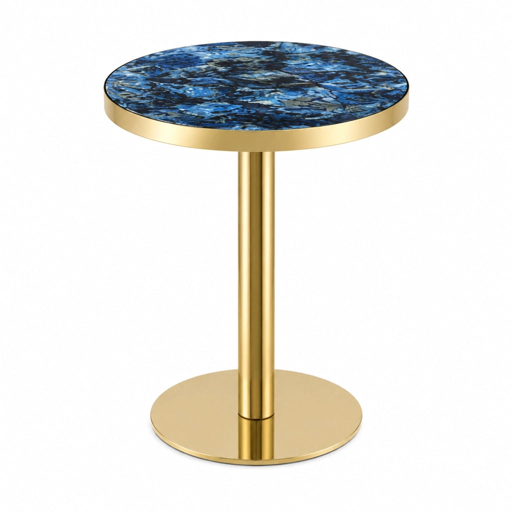 Tavolino rotondo Ø60 cm effetto marmo blu con bordo oro
