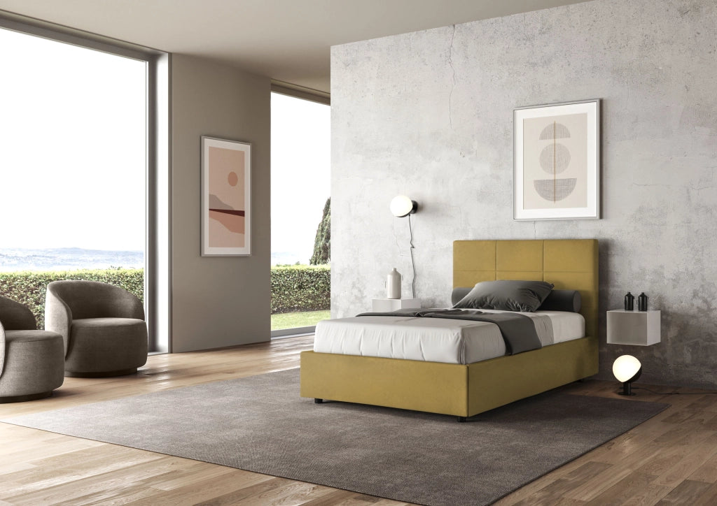 BS COM Letto una piazza e mezza senza rete imbottito 120x190 microfibra ocra