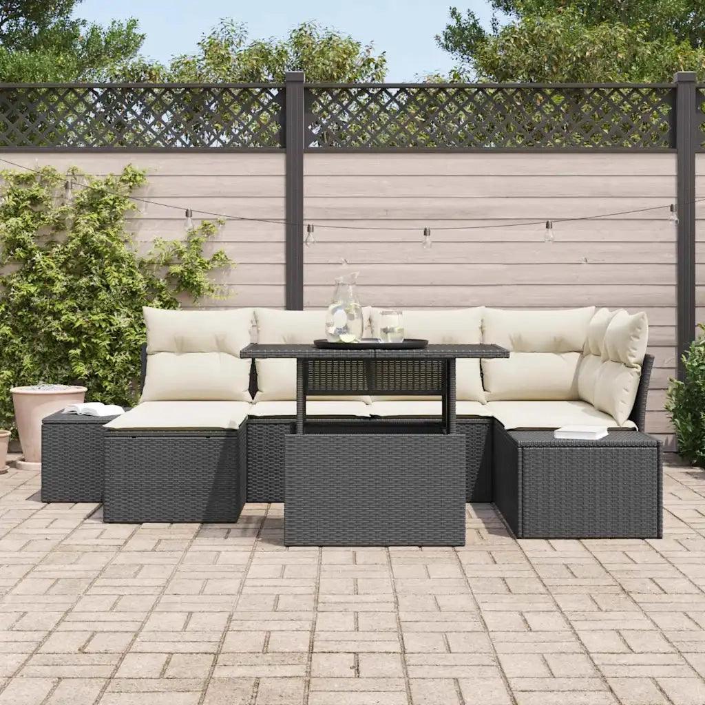 Set Divano da Giardino con archiviazione 7 pcs Nero Poly Rattan