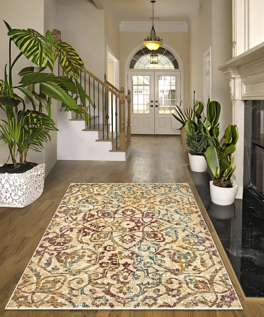 Tappeto KAZAKH 1529 beige e multicolore cm.120x180 stile orientale persiano alta qualità con effetto lucente