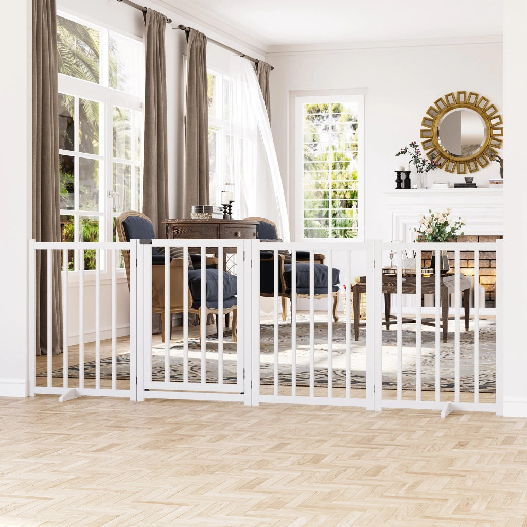 EasyComfort Cancellino Pieghevole per Cani Piccola/Media Taglia con Serratura in Legno 237.5x36x80cm - Bianco