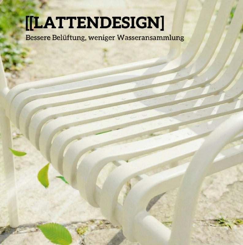 Set di 4 Sedie da Giardino Impilabili in PP Crema con Schienale Ergonomico a Lamelle