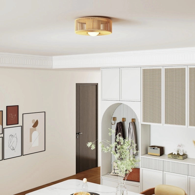 Lampada a soffitto Boho in spago di canapa con portalampada G9 LED, design rotondo Ø30 cm