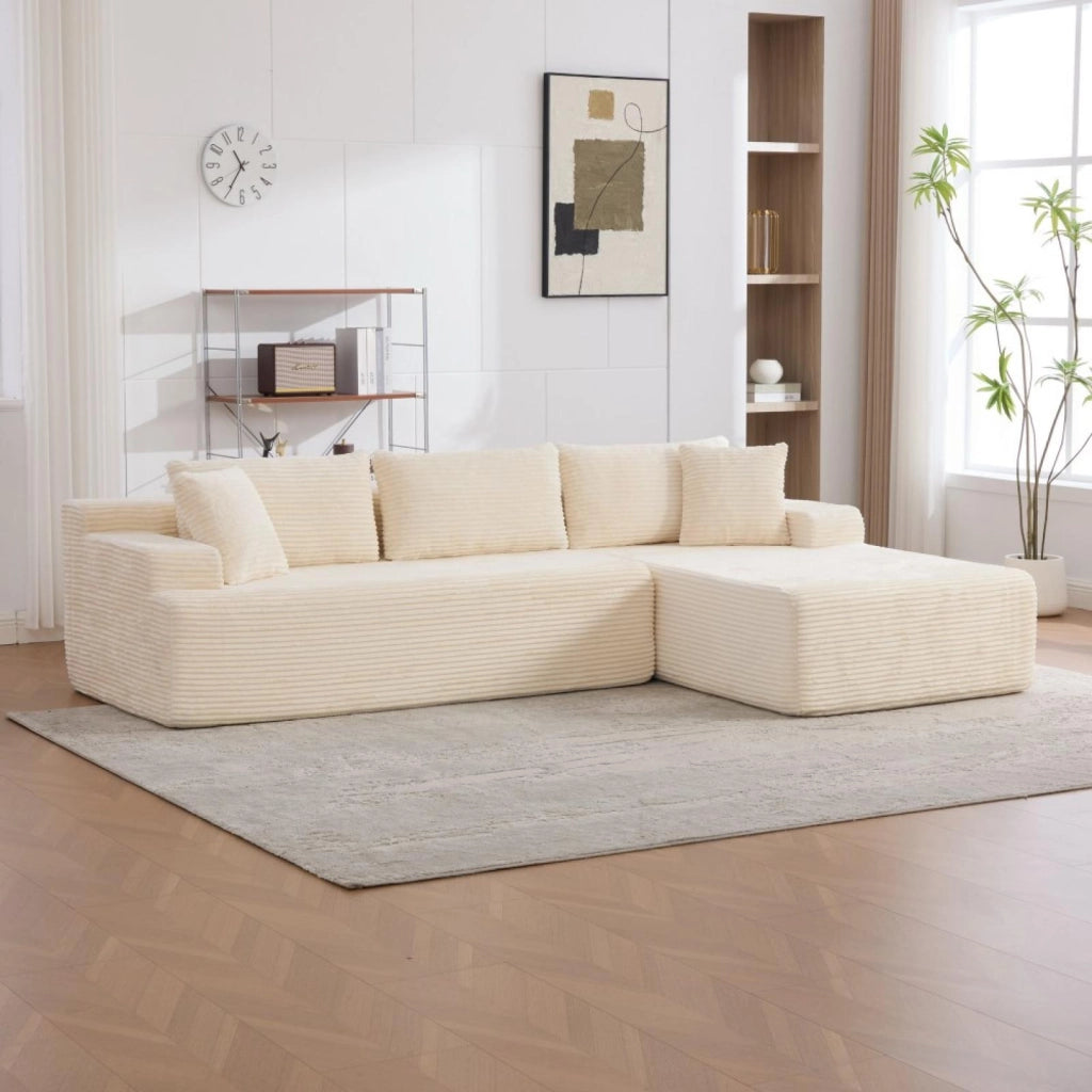 Divano modulare, divano compatto, tessuto chenille, schiuma ad alta elasticità 30D, base antiscivolo, 4 posti, bianco avorio