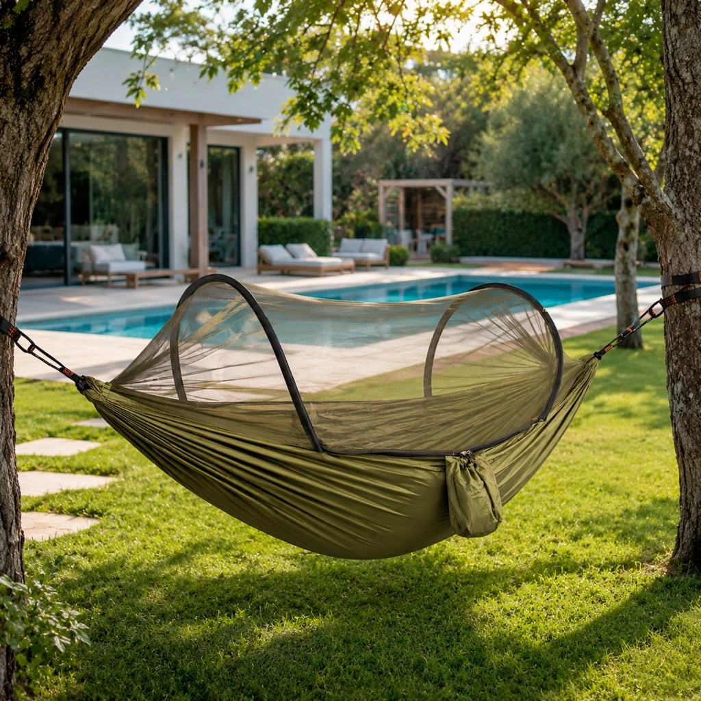 Amaca Portatile Con Zanzariera Integrata In Nylon Parachute 210T Per Campeggio Escursioni Giardino Supporto 300 Kg 270 x 140 Cm Verde Militare