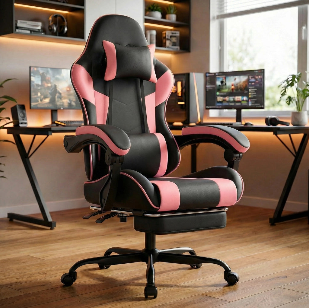 Poltrona gaming reclinabile nera e rosa 73x63x121-131 cm in similpelle PVC