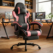 Poltrona gaming reclinabile nera e rosa 73x63x121-131 cm in similpelle PVC