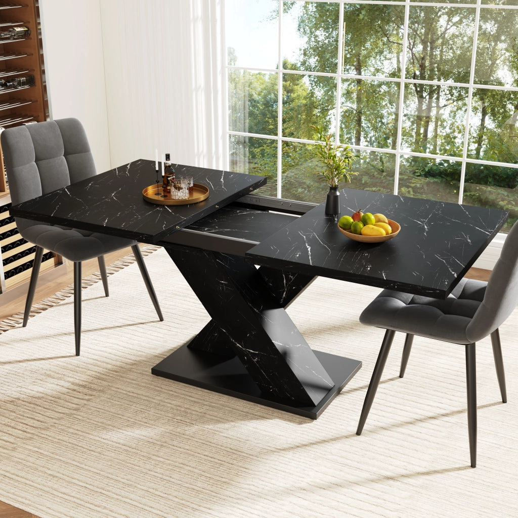 Tavolo allungabile per 4-6 persone con piano in MDF, struttura in metallo, design a x, per cucina e sala da pranzo nero