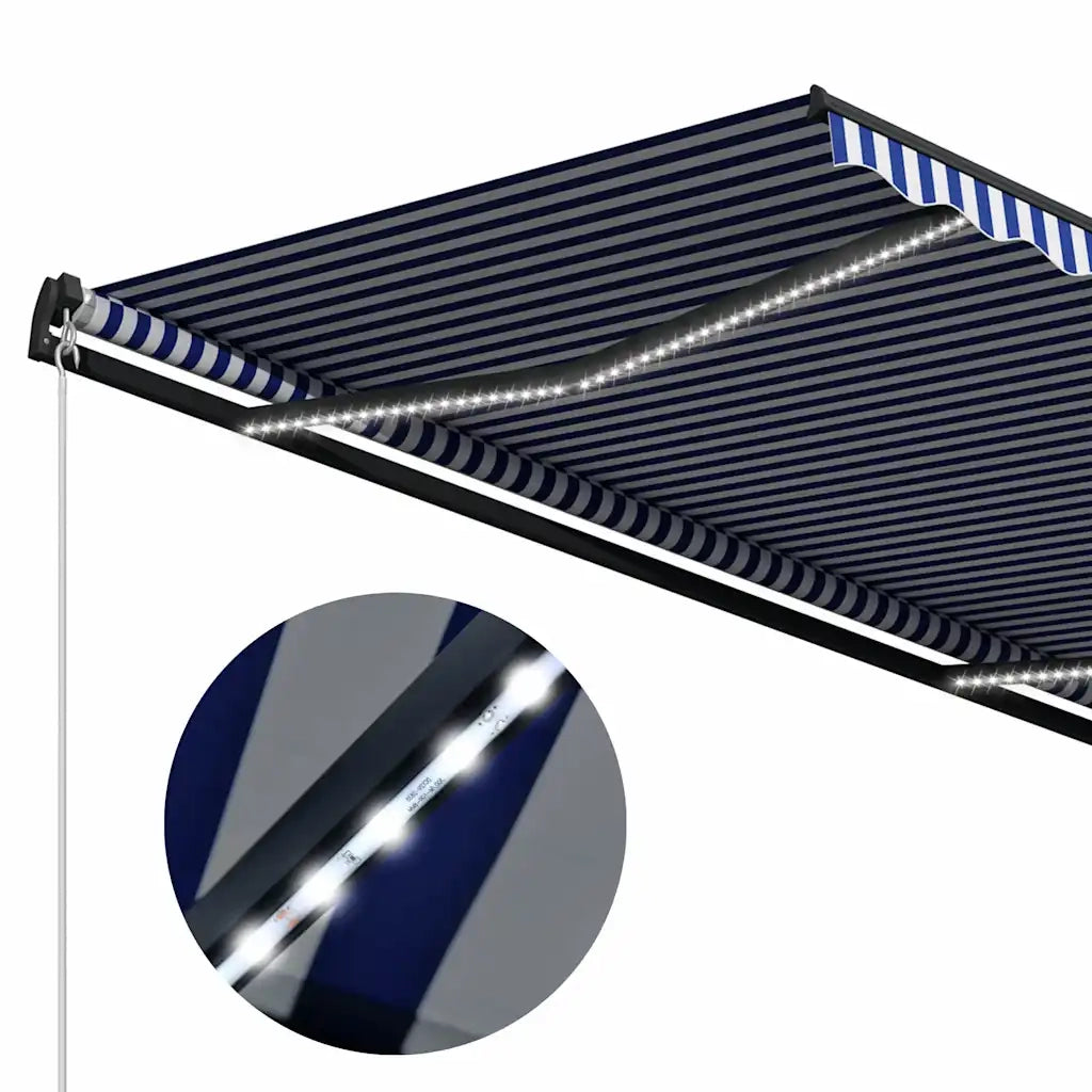 Tenda con Sensore Vento e LED 600x300 cm Blu e Bianca 3051284