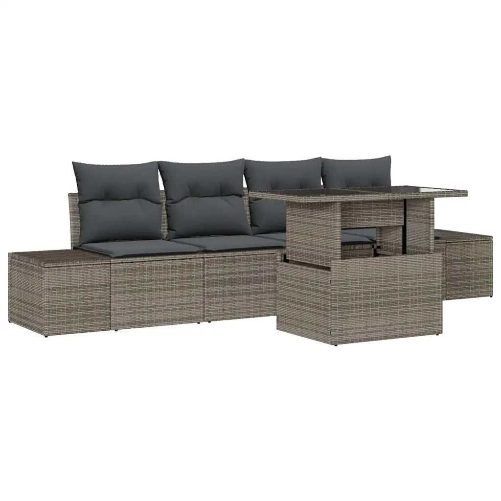 Set di divani con cuscino 5 pcs Grigio polyrattan