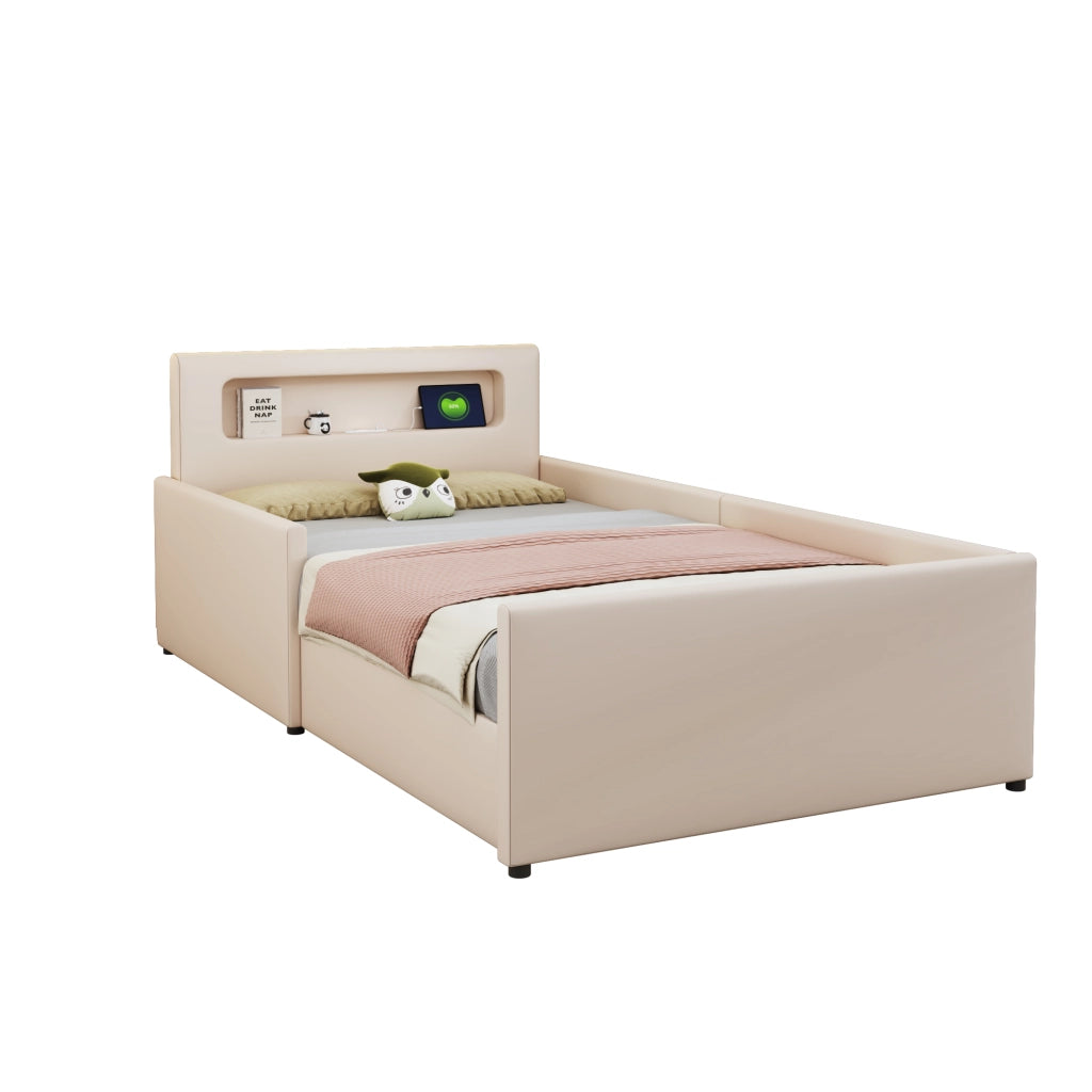 letto imbottito ecopelle beige 90 x 200 cm