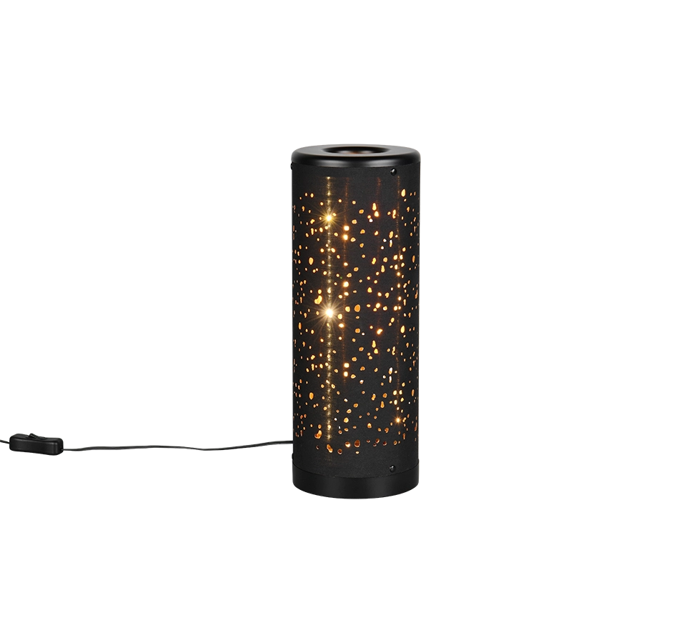 Lampada da tavolo LED, plastica e tessuto, nero e oro, H 35 cm, Taco