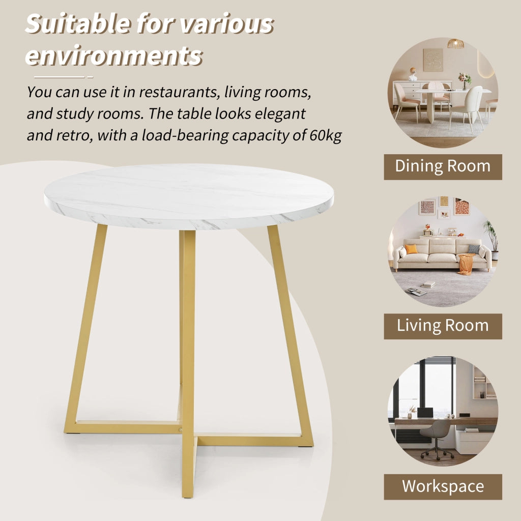 Tavolo da pranzo rotondo con piedini regolabili e struttura in metallo per cucina, MDF bianco, 80 × 75 cm