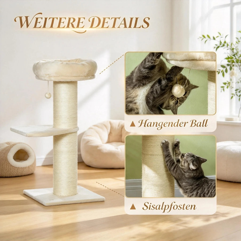 Tiragraffi per gatti con sisal naturale, 2 piattaforme, cesto panoramico, giochi e palla di peluche pendente (solo albero per gatti)