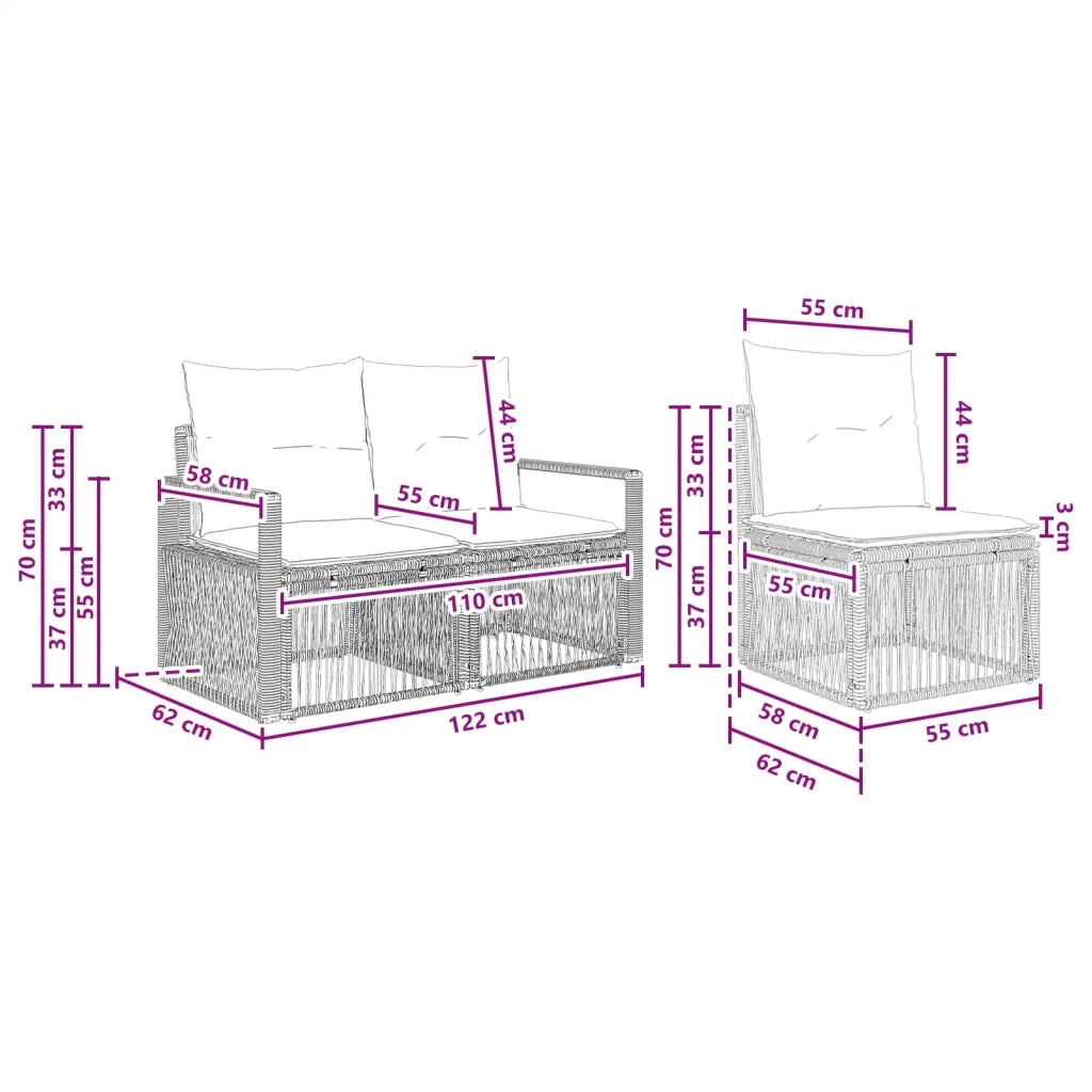Set Divano da Giardino 7 pz Nero polyrattan 3435679