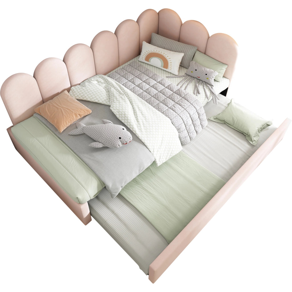 Letto singolo imbottito con letto estraibile 90 × 200 cm in velluto rosa con rete a doghe e schienale