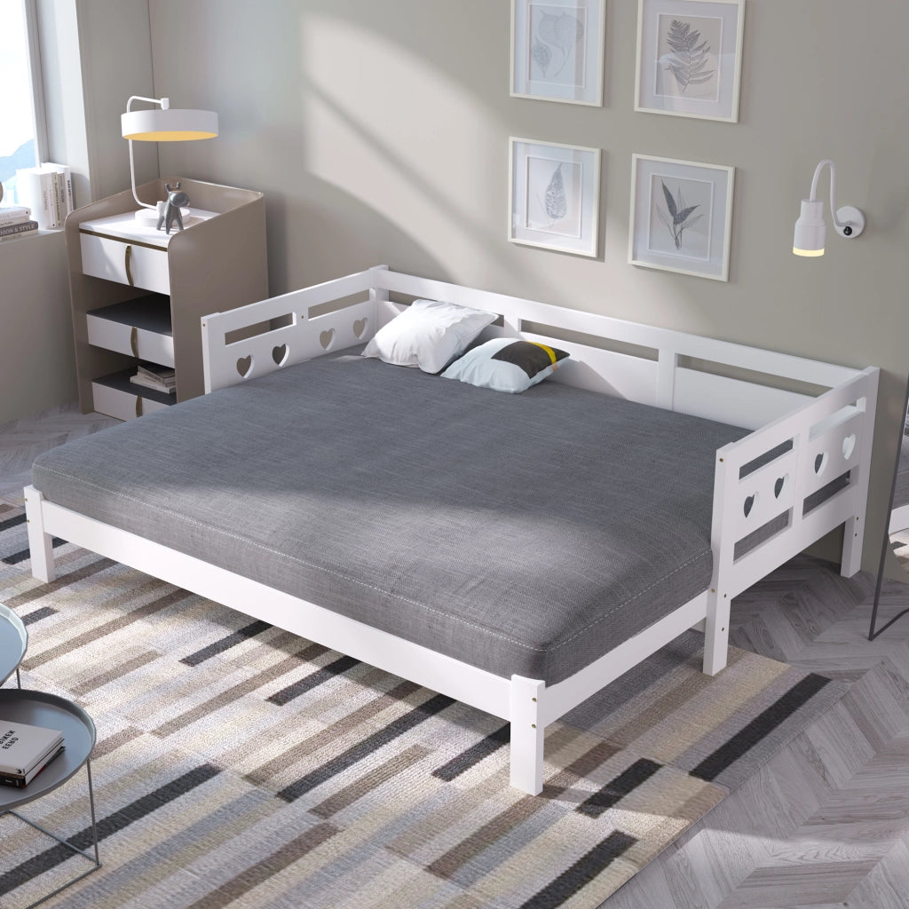 Letto estraibile a forma di cuore in legno bianco con seconda superficie per dormire