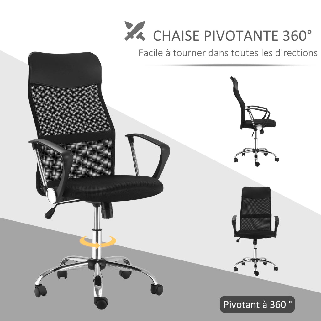 Per casa e ufficio, sedia da ufficio manageriale con schienale ergonomico, altezza seduta regolabile, girevole, tessuto a rete nero, comfort elevato