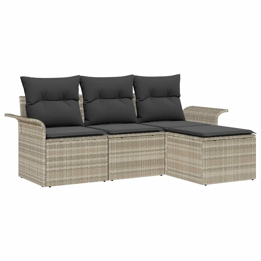 Set Divano da Giardino 4 pcs Grigio chiaro Poly Rattan