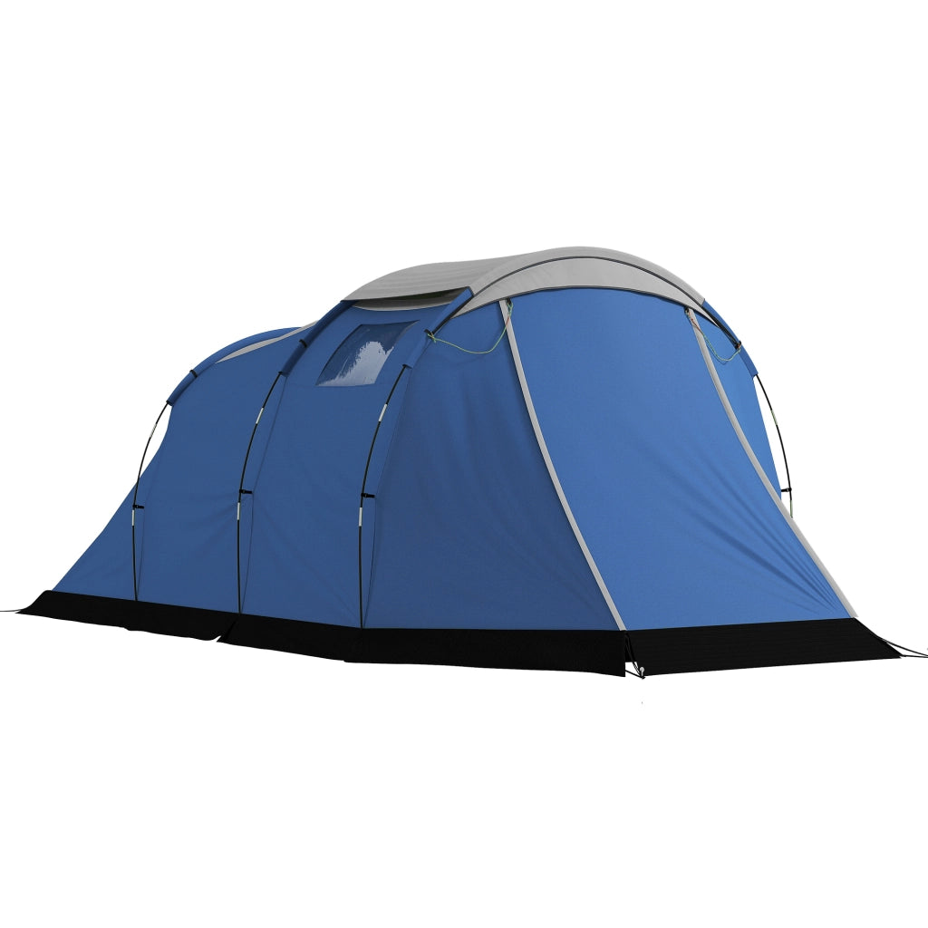 Tenda da Campeggio a Tunnel per 4 Persone Impermeabile 3000mm a Doppio Strato Altezza 190cm in Poliestere Blu Scuro con Veranda per Outdoor