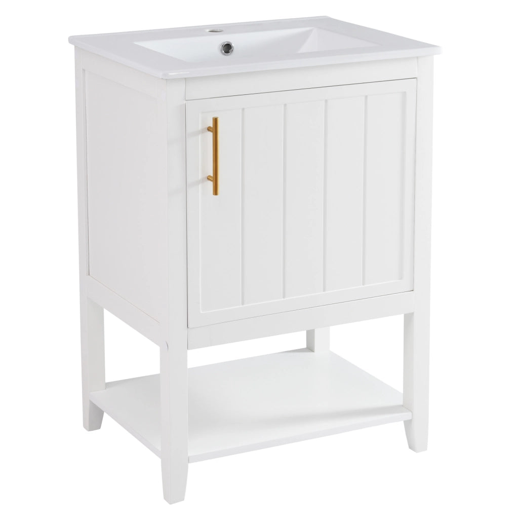 Mobile bagno con lavabo in ceramica da 60 cm, bianco, con ripiani