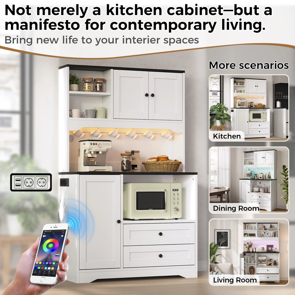 Mobile dispensa da cucina con LED presa integrata vano microonde ripiani regolabili MDF bianco 100 × 40 × 163 cm