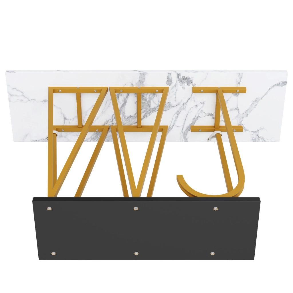 Tavolo da pranzo 120x29,5x80 cm in MDF/metallo bianco, effetto marmo, con ripiano